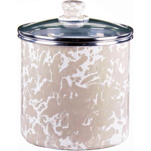 Golden Rabbit Enamelware Canister, 8 cup, Solid White Textured(Taupe Swirl)