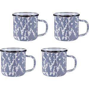 Golden Rabbit Enamelware Coffee or Tea Mugs, 12 ounce, Solid White Textured, Set of 4(Grey Swirl)