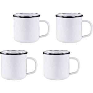Golden Rabbit Enamelware Coffee or Tea Mugs, 12 ounce, Solid White Textured, Set of 4(Solid White Textured)