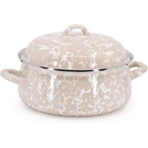 Golden Rabbit Enamelware Dutch Oven, 4 quart, Solid White Textured(Taupe Swirl)
