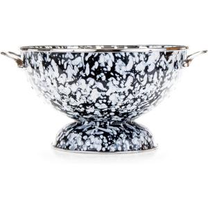 Golden Rabbit Enamelware Large Colander, 5 quart, Solid White Textured(Black Swirl)