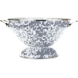 Golden Rabbit Enamelware Large Colander, 5 quart, Solid White Textured(Grey Swirl)