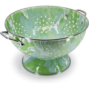 Golden Rabbit Enamelware Large Colander, 5 quart, Solid White Textured(Modern Monet)