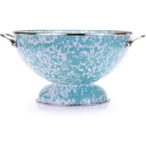 Golden Rabbit Enamelware Large Colander, 5 quart, Solid White Textured(Sea Glass)
