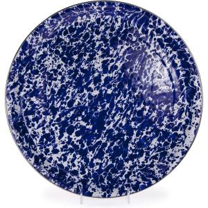 Golden Rabbit Enamelware Large Serving Tray, 20 inch, Solid White Textured(Cobalt Swirl)