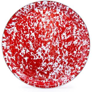 Golden Rabbit Enamelware Large Serving Tray, 20 inch, Solid White Textured(Red Swirl)