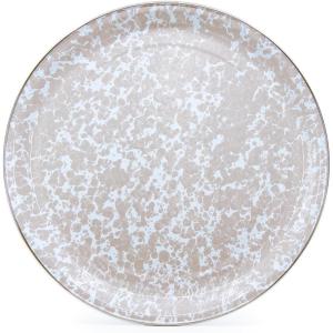 Golden Rabbit Enamelware Large Serving Tray, 20 inch, Solid White Textured(Taupe Swirl)