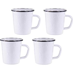 Golden Rabbit Enamelware Latte Coffee or Tea Mugs, 16 ounce, Solid White Textured, Set of 4(Solid White Textured)