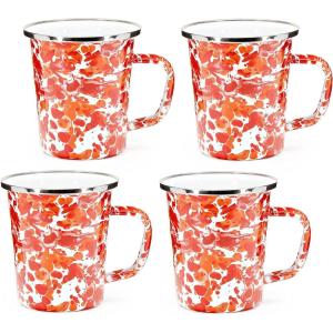 Golden Rabbit Enamelware Latte Coffee or Tea Mugs, 16 ounce, Solid White Textured, Set of 4(Sunset)