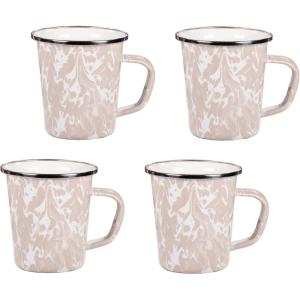 Golden Rabbit Enamelware Latte Coffee or Tea Mugs, 16 ounce, Solid White Textured, Set of 4(Taupe Swirl)