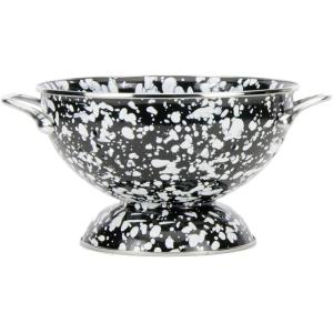 Golden Rabbit Enamelware Medium Colander, 3 quart, Solid White Textured(Black Swirl)