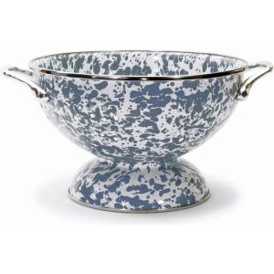 Golden Rabbit Enamelware Medium Colander, 3 quart, Solid White Textured(Grey Swirl)