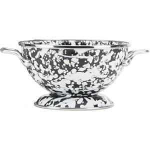 Golden Rabbit Enamelware Petite Colander, 1 quart, Solid White Textured(Black Swirl)