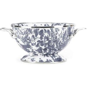 Golden Rabbit Enamelware Petite Colander, 1 quart, Solid White Textured(Grey Swirl)