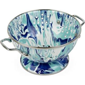 Golden Rabbit Enamelware Petite Colander, 1 quart, Solid White Textured(Lagoon)