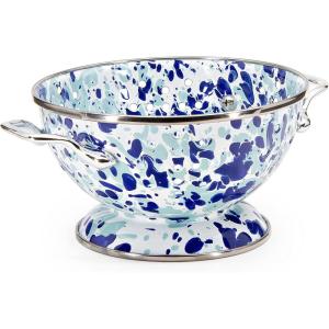 Golden Rabbit Enamelware Petite Colander, 1 quart, Solid White Textured(Ocean)