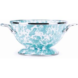 Golden Rabbit Enamelware Petite Colander, 1 quart, Solid White Textured(Sea Glass)