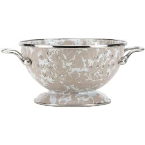 Golden Rabbit Enamelware Petite Colander, 1 quart, Solid White Textured(Taupe Swirl)