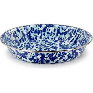 Golden Rabbit Enamelware Pie Pan Plate, 10 inch, Solid White Textured(Ocean)
