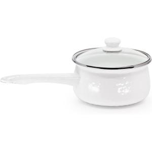 Golden Rabbit Enamelware Sauce Pan with Handle, 5 cup, Solid White Textured(Solid White Textured)