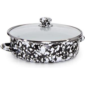 Golden Rabbit Enamelware Saute Pan, 3 quart, Solid White Textured(Black Swirl)