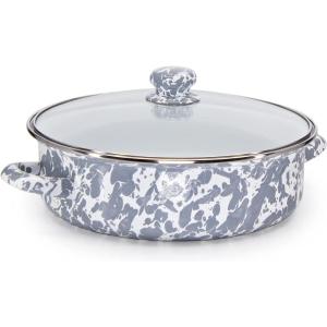Golden Rabbit Enamelware Saute Pan, 3 quart, Solid White Textured(Grey Swirl)