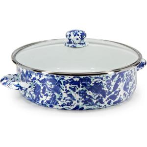 Golden Rabbit Enamelware Saute Pan, 3 quart, Solid White Textured(Ocean)
