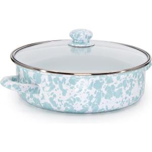 Golden Rabbit Enamelware Saute Pan, 3 quart, Solid White Textured(Sea Glass)