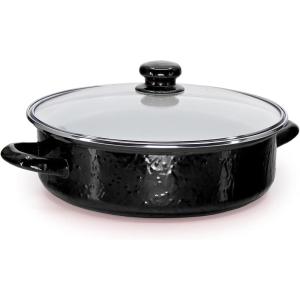 Golden Rabbit Enamelware Saute Pan, 3 quart, Solid White Textured(Solid Black Textured)