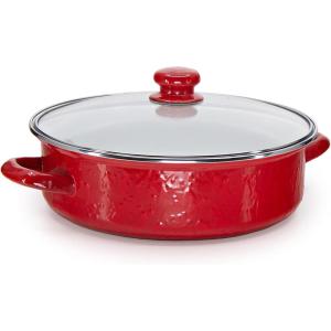 Golden Rabbit Enamelware Saute Pan, 3 quart, Solid White Textured(Solid Red Textured)