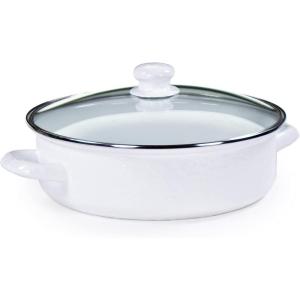 Golden Rabbit Enamelware Saute Pan, 3 quart, Solid White Textured(Solid White Textured)