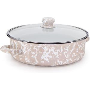 Golden Rabbit Enamelware Saute Pan, 3 quart, Solid White Textured(Taupe Swirl)