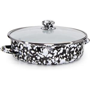 Golden Rabbit Enamelware Saute Pan, 5 quart, Solid White Textured(Black Swirl)