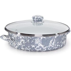 Golden Rabbit Enamelware Saute Pan, 5 quart, Solid White Textured(Grey Swirl)