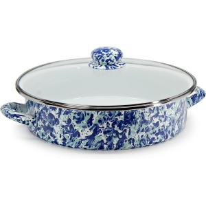 Golden Rabbit Enamelware Saute Pan, 5 quart, Solid White Textured(Ocean)