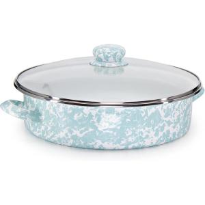 Golden Rabbit Enamelware Saute Pan, 5 quart, Solid White Textured(Sea Glass)