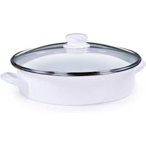 Golden Rabbit Enamelware Saute Pan, 5 quart, Solid White Textured(Solid White Textured)
