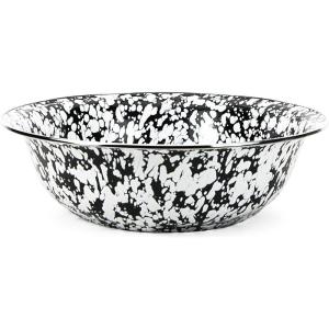 Golden Rabbit Enamelware Serving Basin, 4 quart, Solid White Textured(Black Swirl)