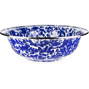 Golden Rabbit Enamelware Serving Basin, 4 quart, Solid White Textured(Cobalt Swirl)