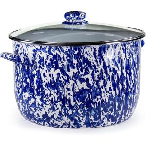 Golden Rabbit Enamelware Soup or Stock Pot, 18 quart, Solid White Textured(Cobalt Swirl)