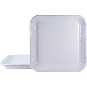 Golden Rabbit Enamelware Square Plates, 10.5 inch, Solid White Textured, Set of 2(Solid White Textured)