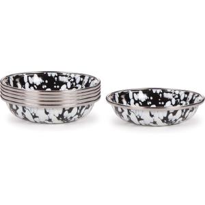 Golden Rabbit Enamelware Tasting Dish Bowls, 4 ounce, Solid White Textured, Set of 6(Black Swirl)