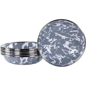 Golden Rabbit Enamelware Tasting Dish Bowls, 4 ounce, Solid White Textured, Set of 6(Grey Swirl)
