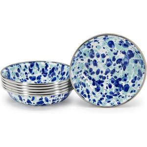 Golden Rabbit Enamelware Tasting Dish Bowls, 4 ounce, Solid White Textured, Set of 6(Ocean)