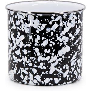 Golden Rabbit Enamelware Utensil Holder, Solid White Textured(Black Swirl)