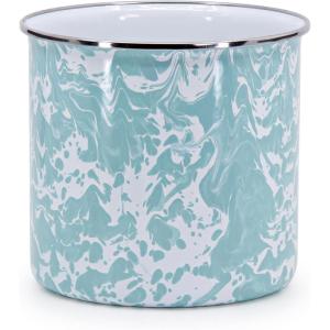 Golden Rabbit Enamelware Utensil Holder, Solid White Textured(Sea Glass)