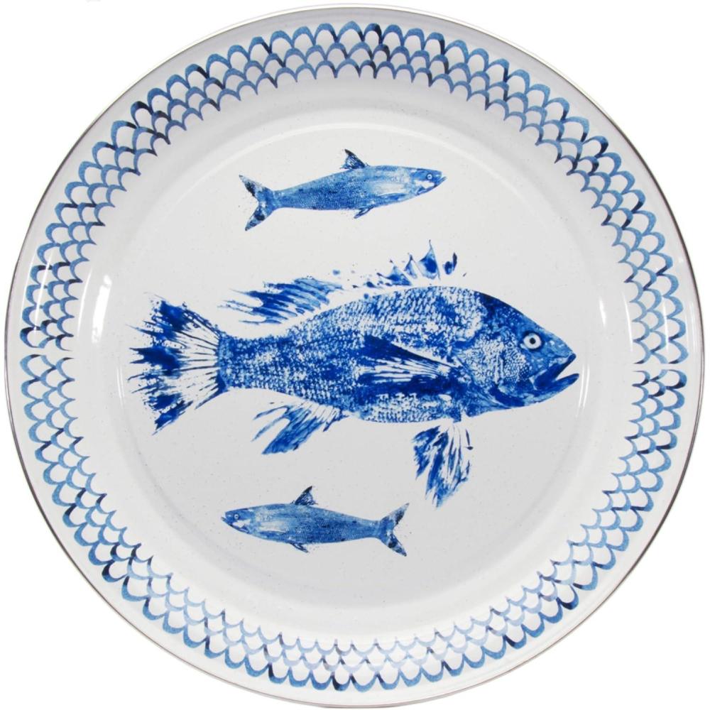 image:imageGolden Rabbit Enamelware  20 Large Tray Blue CrabFish Camp