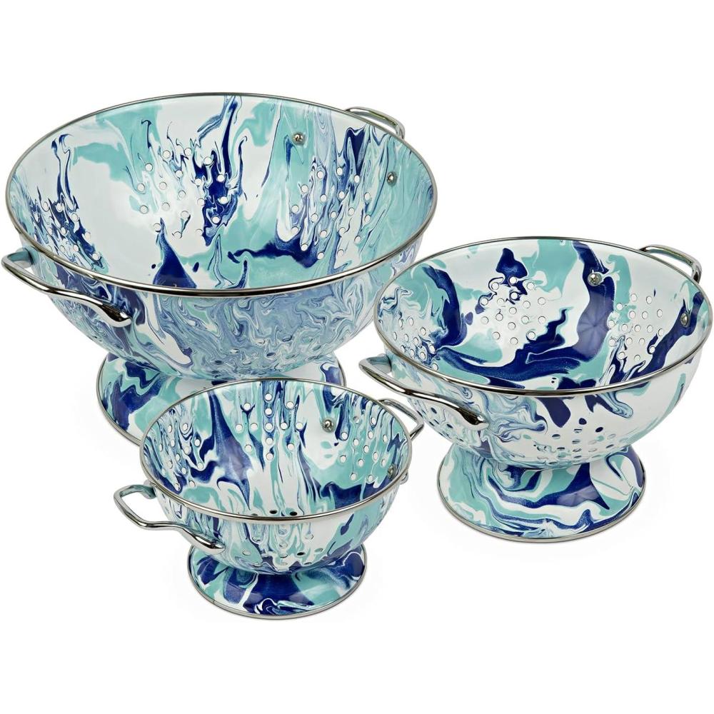 image:imageGolden Rabbit Enamelware  Set of 3 Colanders OceanLagoon