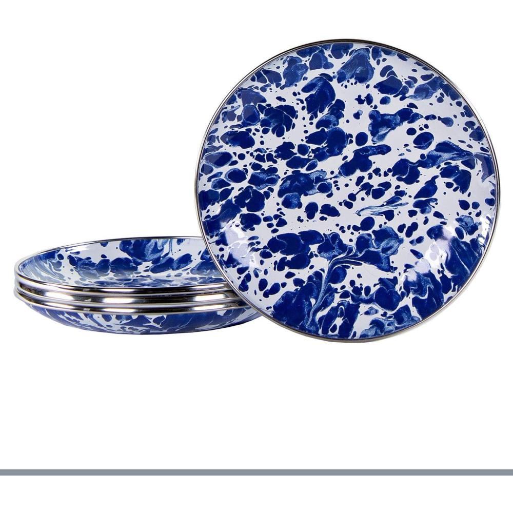 image:imageGolden Rabbit Enamelware Appetizer Plates 6 inch Solid White Textured Set of 4Cobalt Swirl