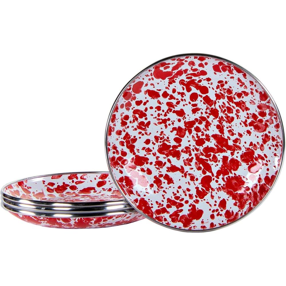 image:imageGolden Rabbit Enamelware Appetizer Plates 6 inch Solid White Textured Set of 4Red Swirl